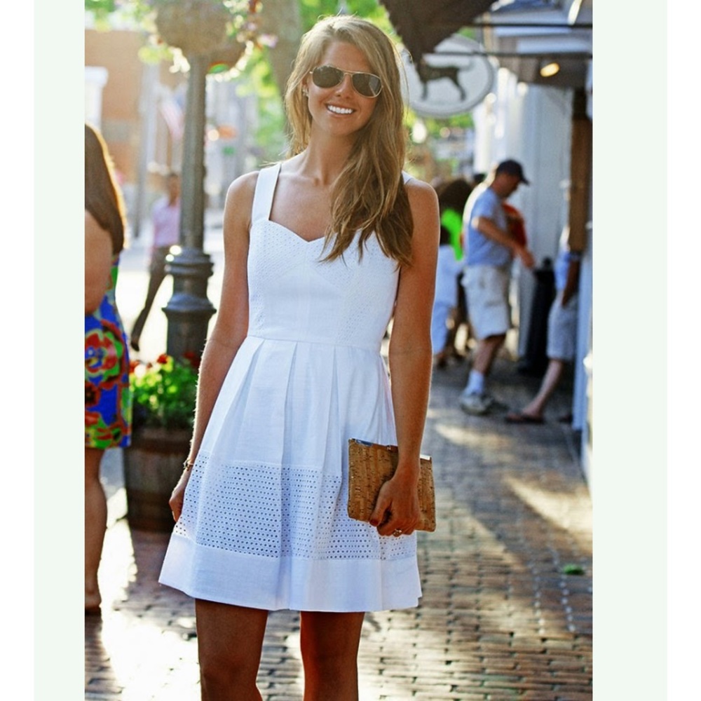 Shoshanna White Serena Grasscloth & Eyelet Dress
